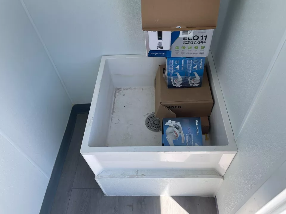 20ft Portable Restroom with Five Separate Bathroom Stalls (New) — view 4