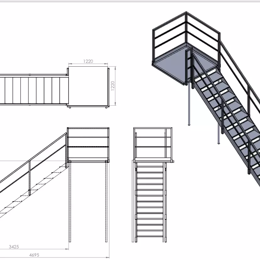 Steel Staircase with Landing for Stacked Cabins (New) — view 12