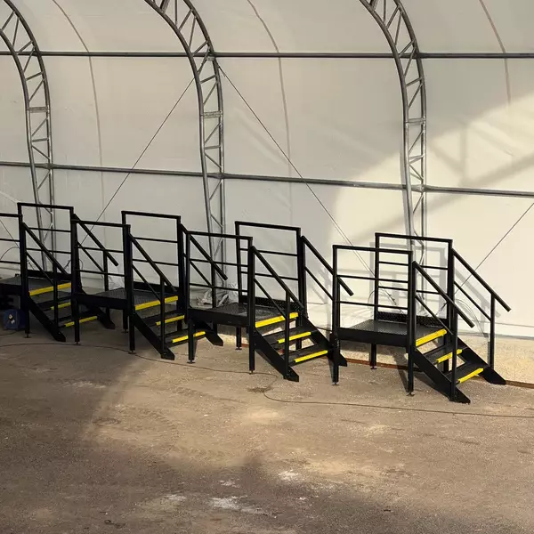 3-Tread Steel Podium Steps with Handrails (New) — view 3